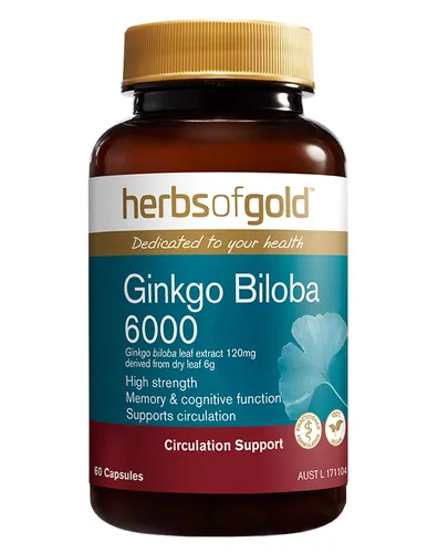 Herbs of Gold Ginkgo Biloba 6000 capsules bottle